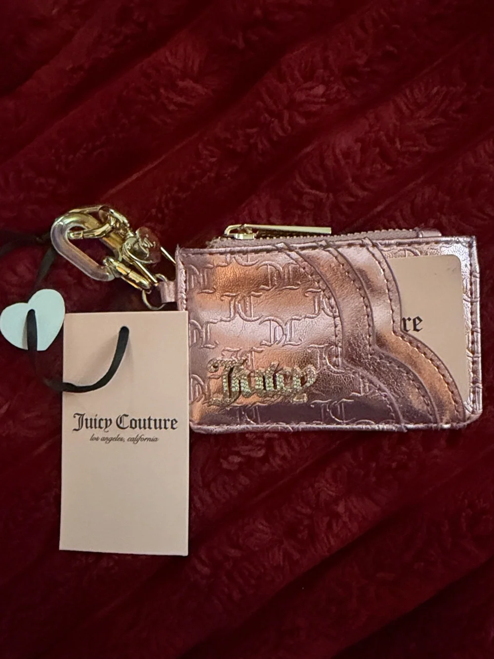 Juicy Couture Rose Metallic Cardholder with Gold Hardware